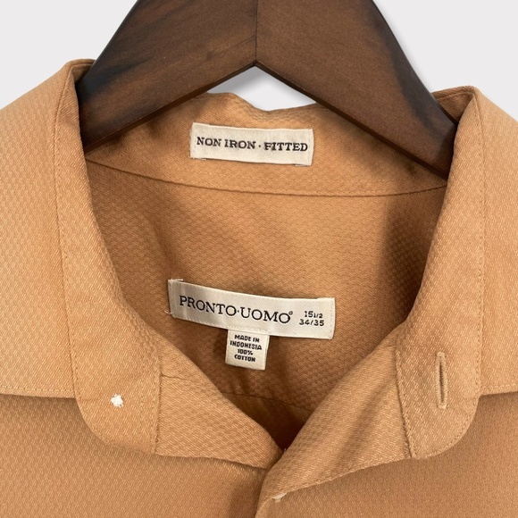 Pronto Uomo Non Iron Fitted Tan Button Down Shirt - Picture 3 of 7